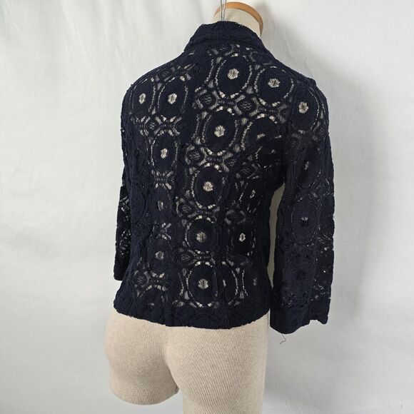 Monteau Cardigan Women's Small Dark Blue Knit Lace Single Button Long Sleeve - Picture 12 of 13